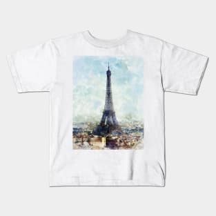 Paris watercolor paint design Kids T-Shirt